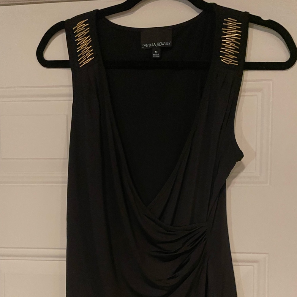 Cynthia Rowley Black and Gold Asymmetrical Embellished Tank Top
